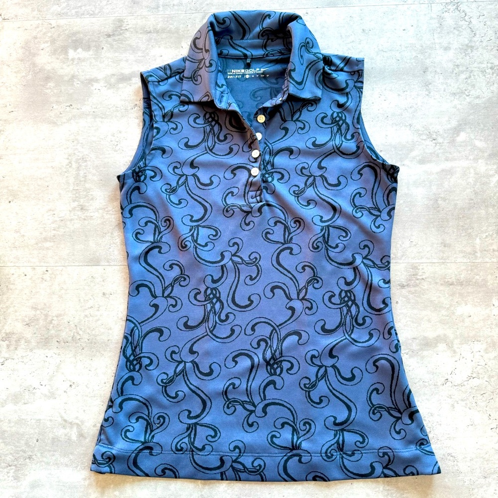 Nike Golf Dri-Fit Sleeveless Polo, Blue Pattern, Size XL